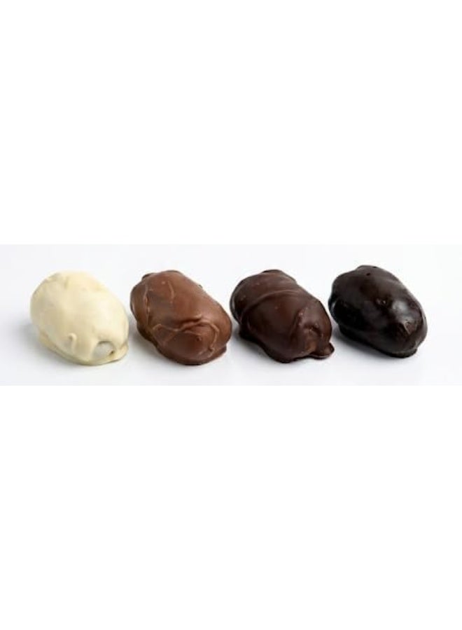 Raheeq Almond-Filled Dates Gift Box Covered with Mixed Chocolate Between 4 Types — Dark, Raw, Milk and White Chocolate — in a Premium Wooden Box - Image 3